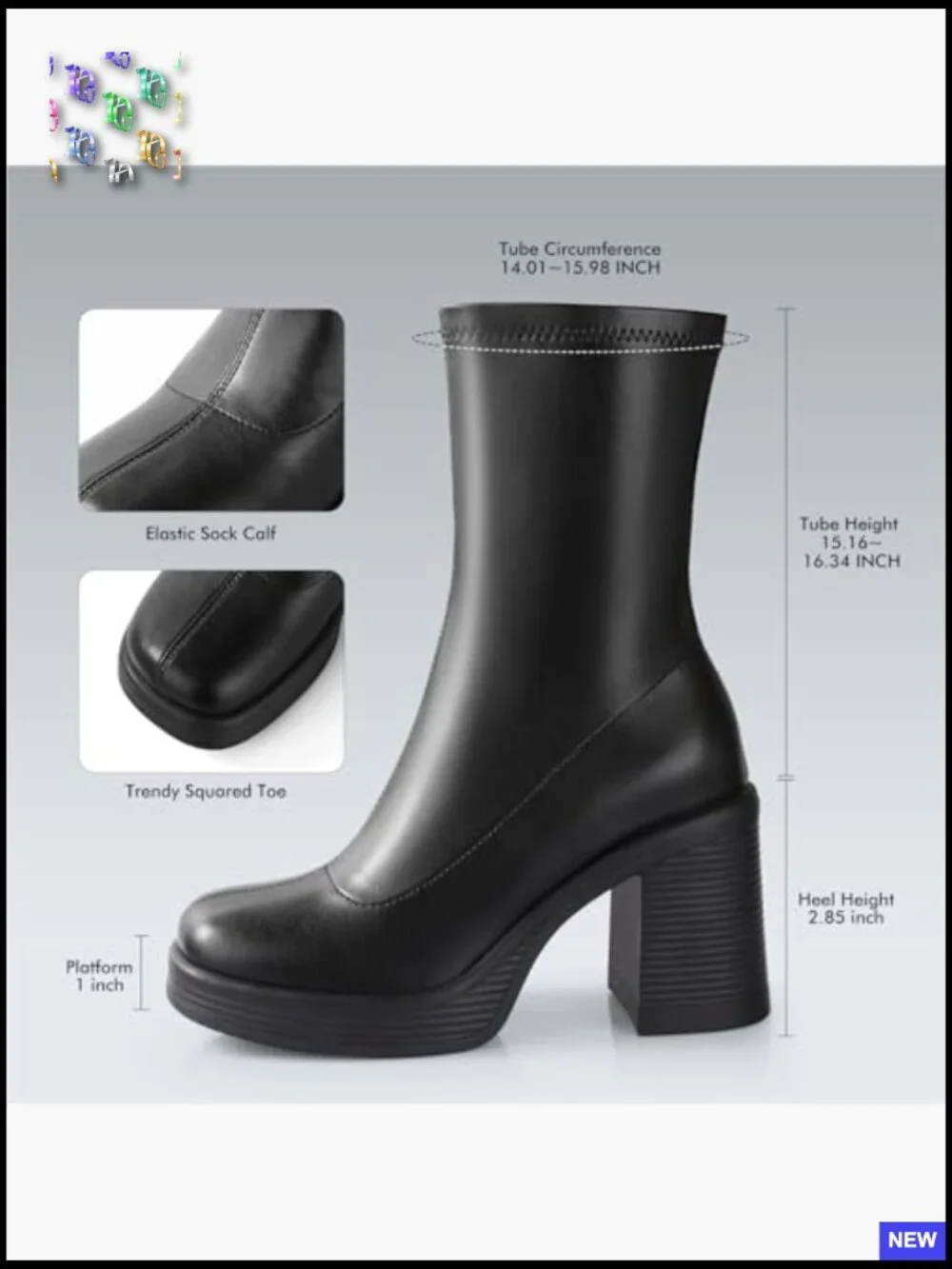 Chunky High Heel Ankle Booties Side Zipper Platform Square Toe Y2K Evening Party
